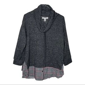 New York Laundry Cowl Neck Pullover Top with Built in Button down shirt Large